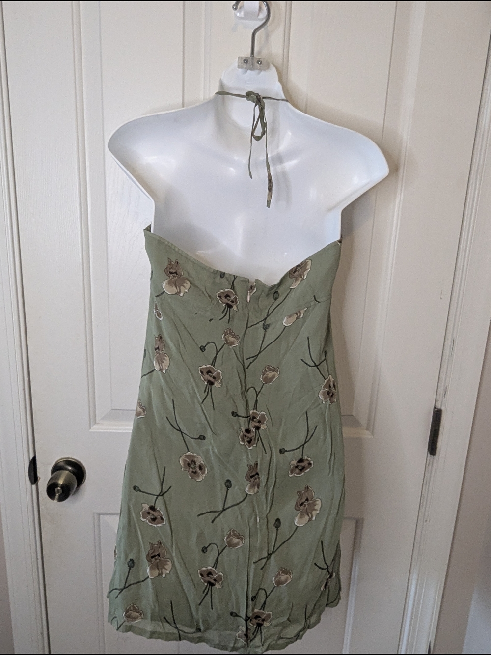Vtg American Eagle Floral Halter Mini Dress Green Y2K 90s Boho Cottagecore 10 - Picture 4 of 11